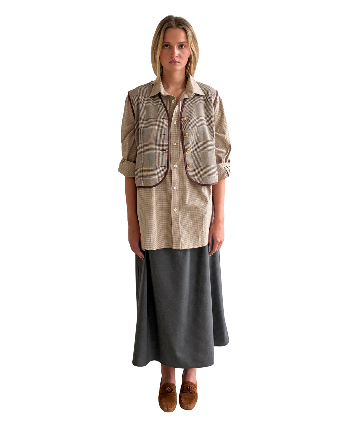 Margit Shirt – Biscuit Micro Check