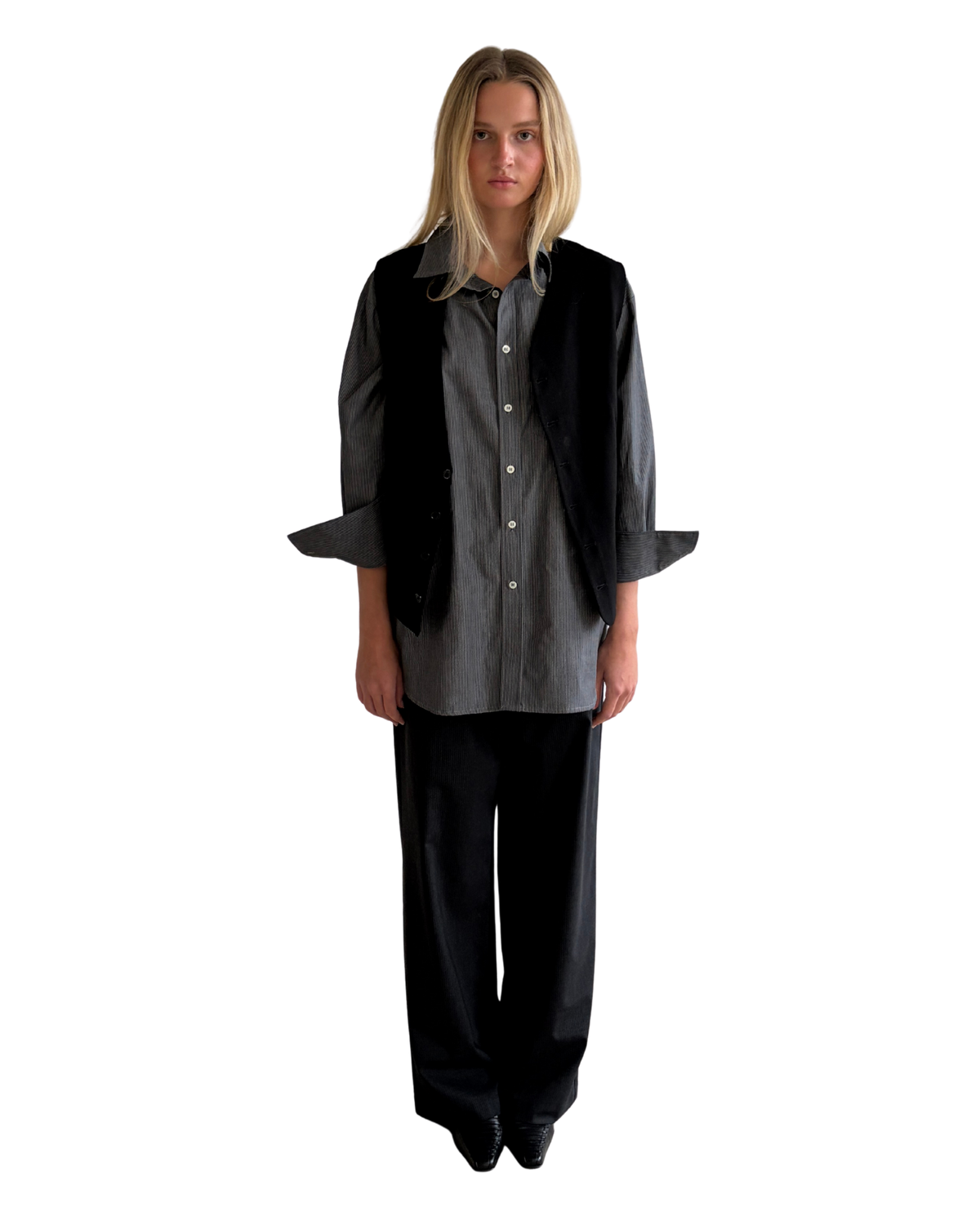 Margit shirt - Charcoal Fine Stripe