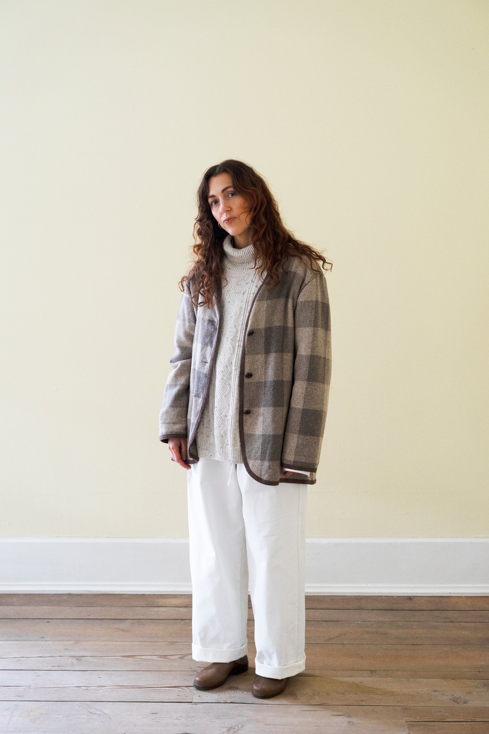 Wool Checkered Cardigan