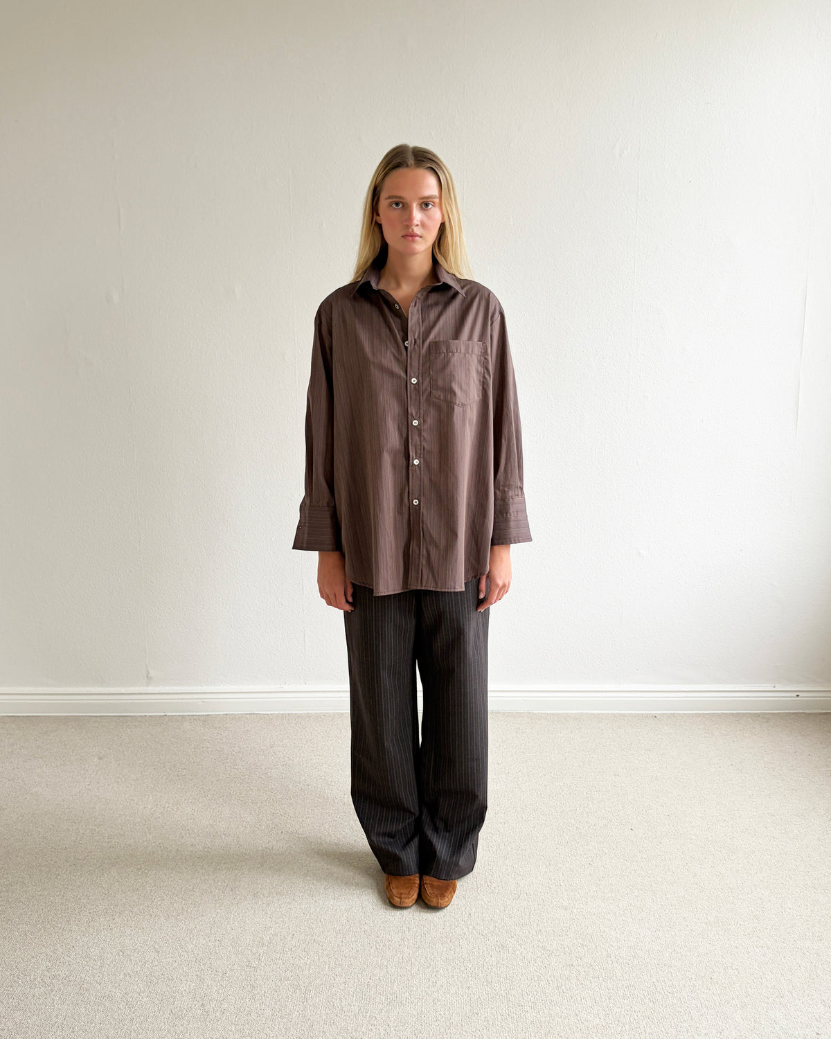 Margit shirt - Mocha Fine Stripe