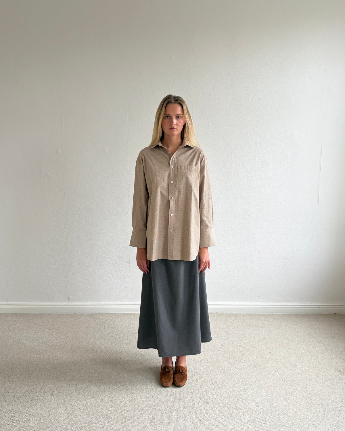 Margit Shirt – Biscuit Micro Check