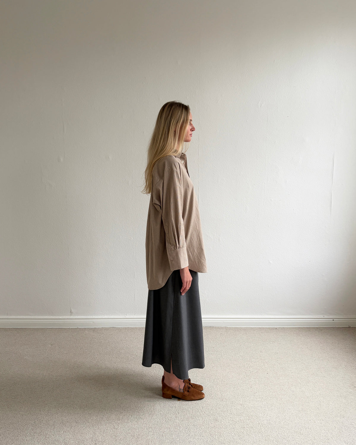 Margit Shirt – Biscuit Micro Check
