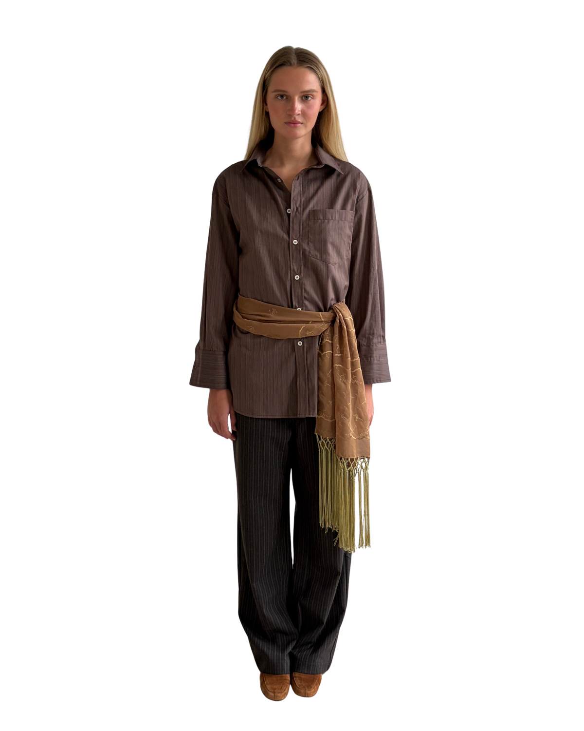 Margit shirt - Mocha Fine Stripe